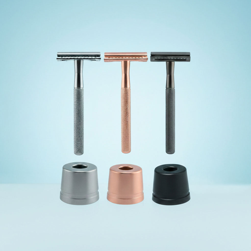 SAFETY RAZOR SCHEERMES + HOUDER + MESJES  | 3 kleuren